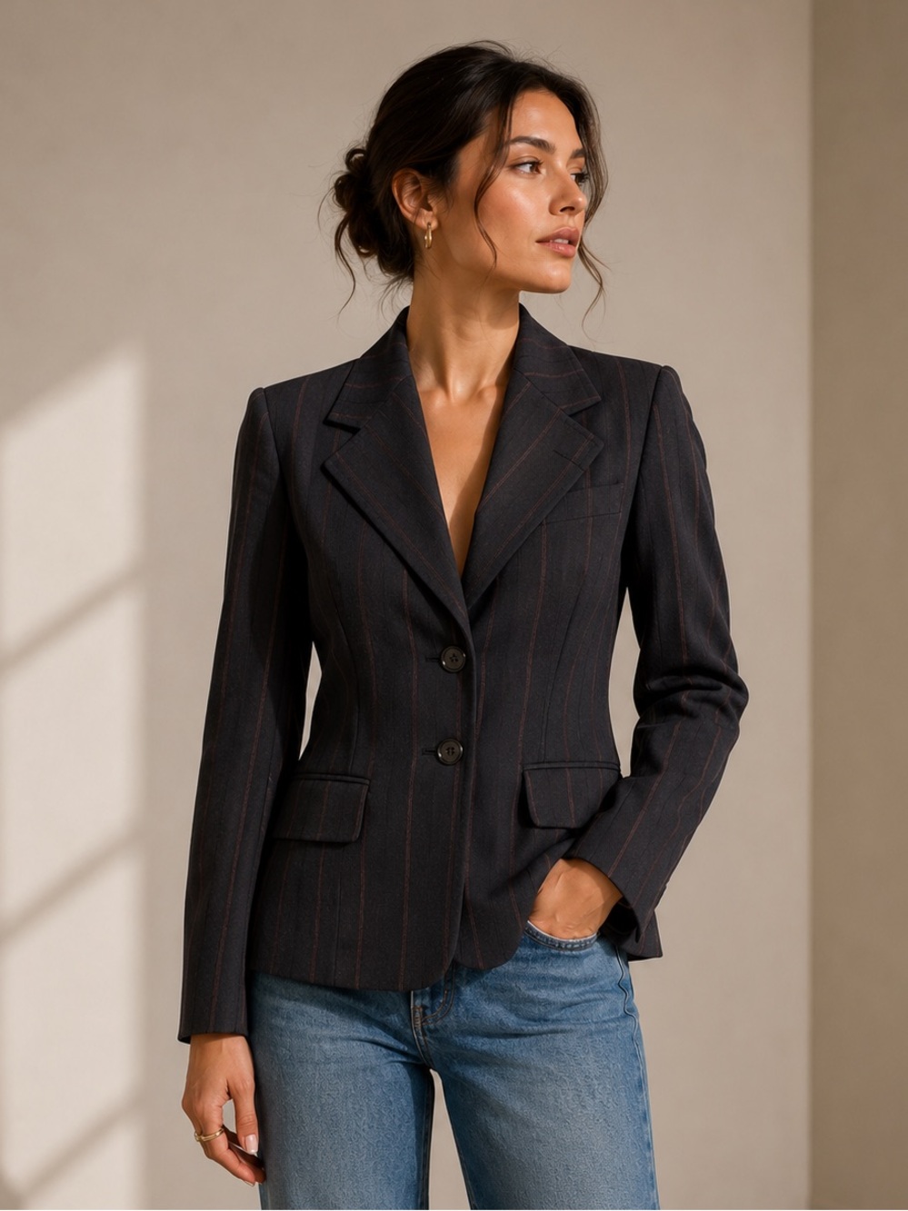 Dolce & Gabbana Jacket Pin Stripe Blazer 40 Black Red